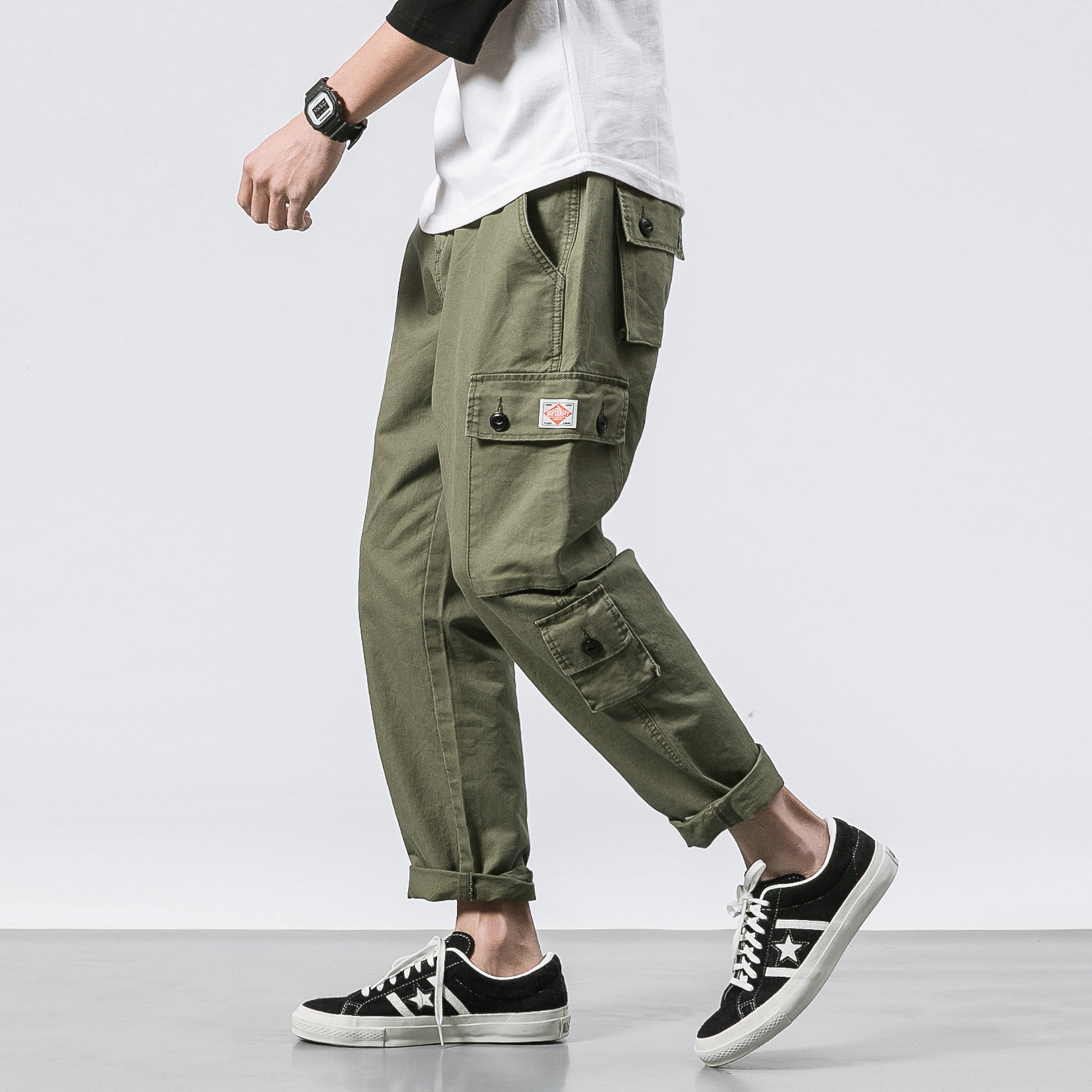 日系复古多口袋直筒工装裤男潮牌余文乐裤子男