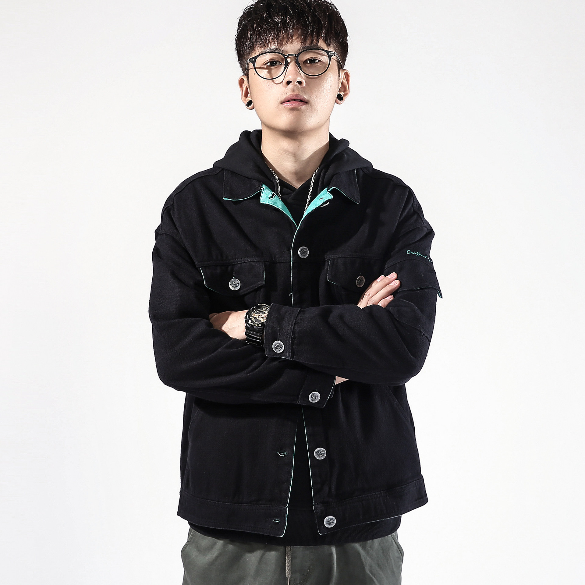 秋冬新款男装工装多口袋夹克衫日系潮流休闲上衣男宽松牛仔外套潮