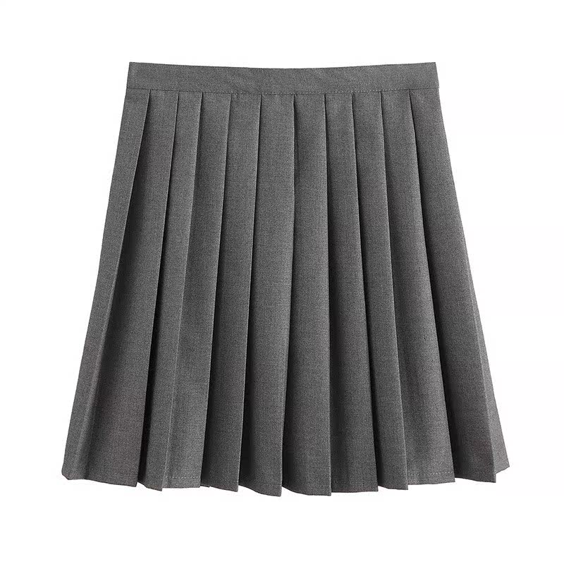 热销jk制服裙纯色_日系学生jk制服校服班服学院风调节腰深灰色百褶裙