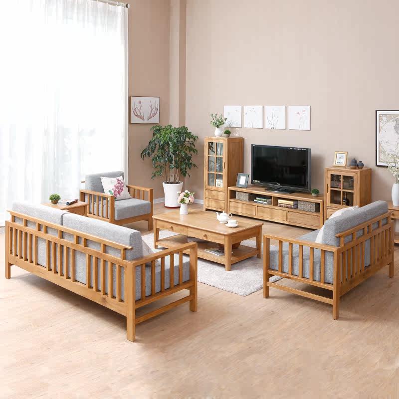 实木单人沙发_七叶林纯实木沙发橡木简约现代客厅单人双人三人沙发