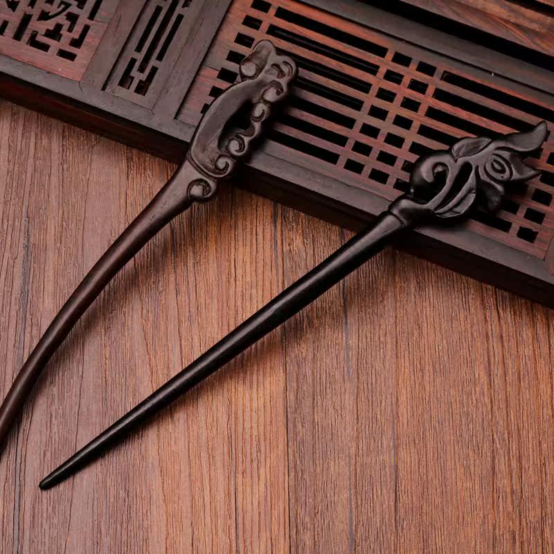 龙义古典发簪乌木簪子步摇流苏发饰头饰手工木簪子盘发民族风饰品