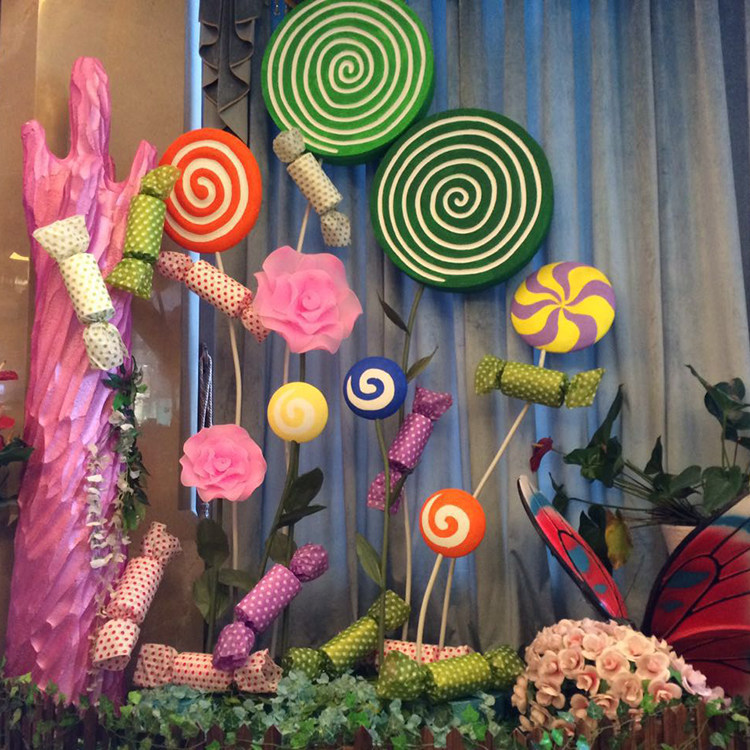 夏季橱窗美陈糖果装饰 彩色糖果棒棒糖婚庆布置吊顶挂饰dp点布置