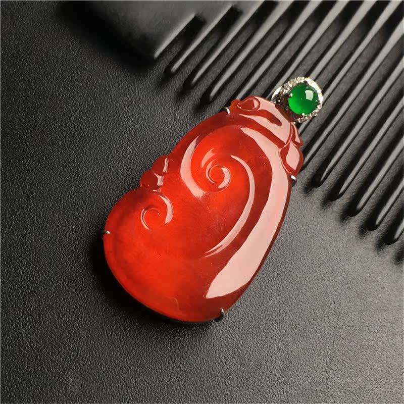 特价冰种翡翠吊坠_翡翠吊坠 冰种红翡万事如意挂件 镶