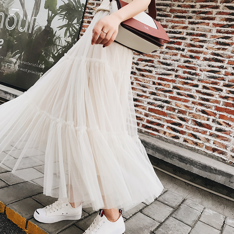 长裙女夏 半身裙_超仙网纱裙女半身长裙仙女裙chic温柔半身裙女春2019