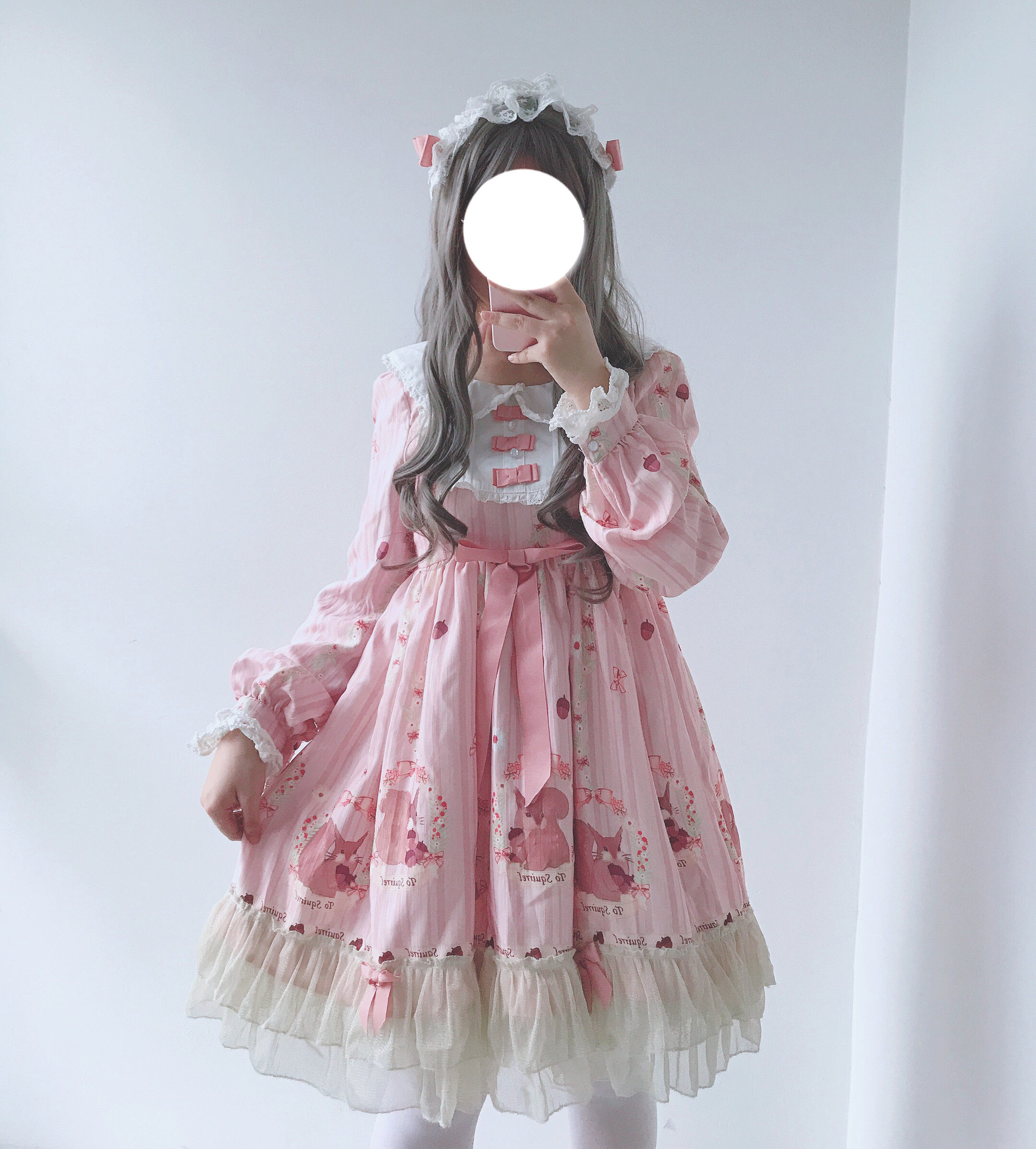 一折软妹连衣裙长袖_日系软妹服洛丽塔少女心lolita小裙子印花蕾丝