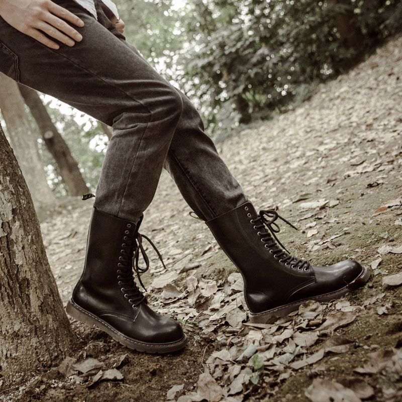 靴子男冬季加绒长筒军靴保暖雪地棉鞋马丁靴男潮个性马靴男高筒靴