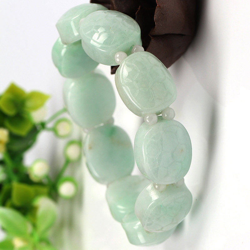 冰种_翡翠乌龟玉手链冰种缅甸天然玉石a货圆珠手链珠链手串男女款手编