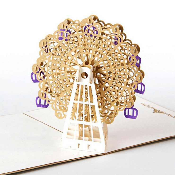 小黄牛 幸福摩天轮3d立体贺卡圣诞节贺卡生日贺卡手工diy纸雕卡片