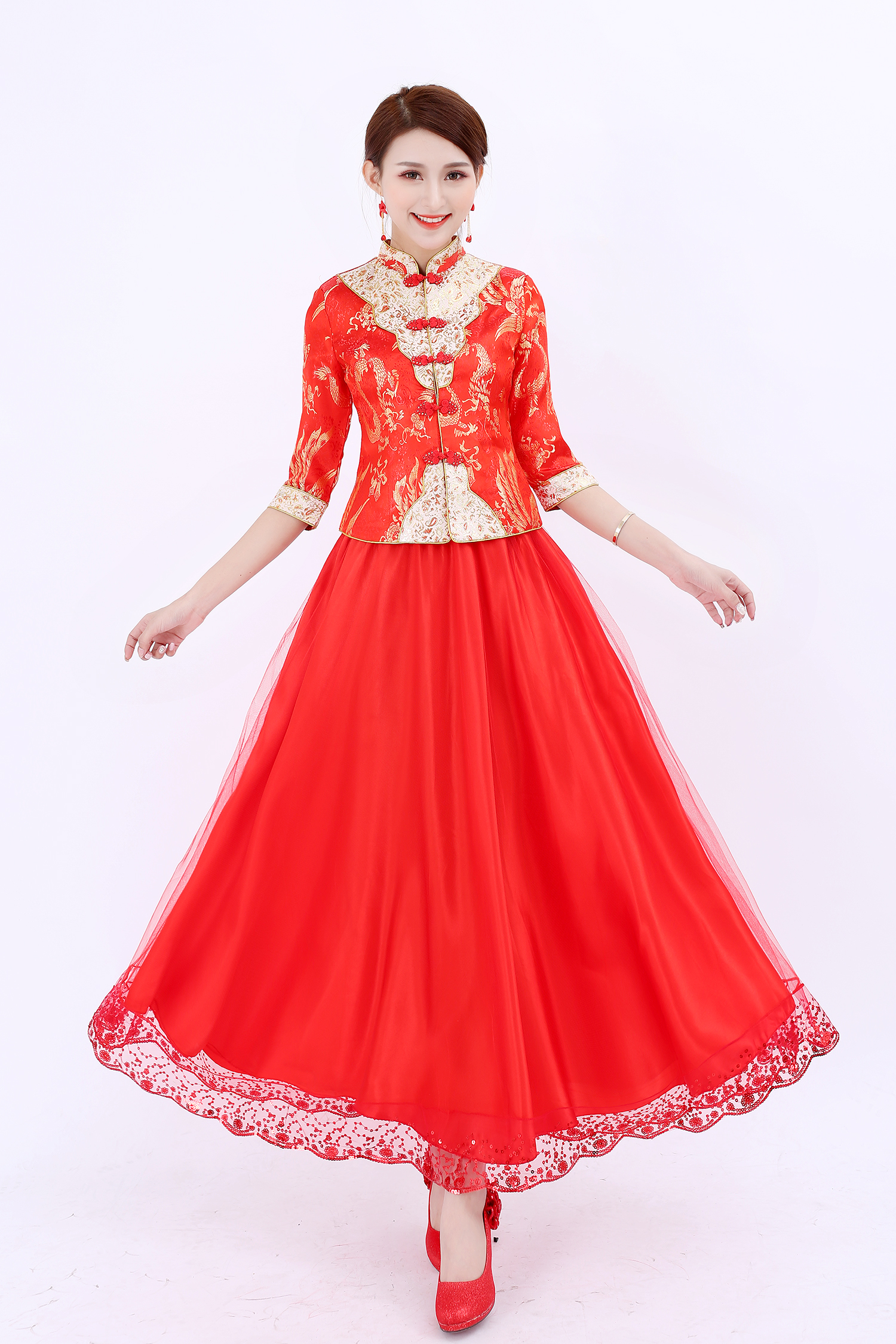 特价红色婚纱礼服 2017新款_2017新款立领小凤仙套裙敬酒服结婚礼服