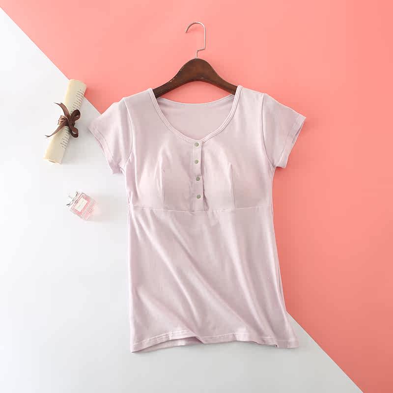 夏季喂奶衣半袖纯棉弹力薄款短袖喂奶t恤产后居家外出哺乳衣短袖