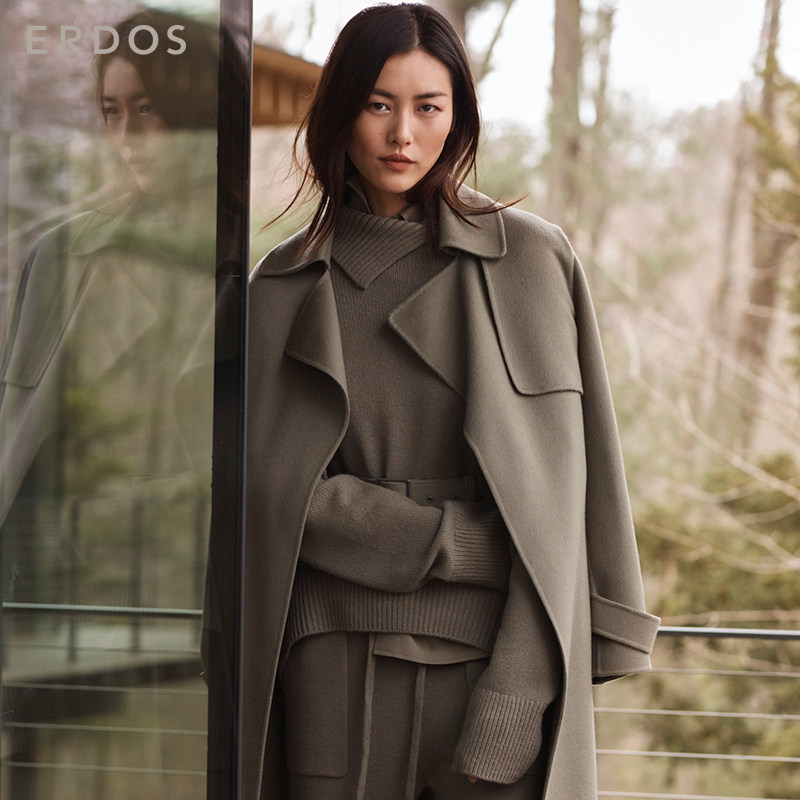 erdos/鄂尔多斯 17秋冬新品刘雯同款系带女羊绒