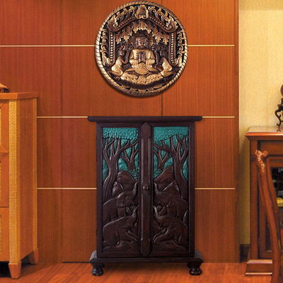 异丽东南亚风格家具雕花大象图案复古装饰玄关柜门厅柜客厅隔断柜