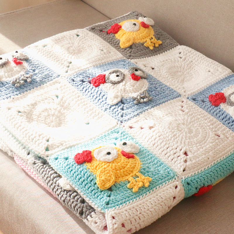 毛儿手作 手工毯子新手包小鸡 钩针编织毛线毯子diy材料包宝宝毯