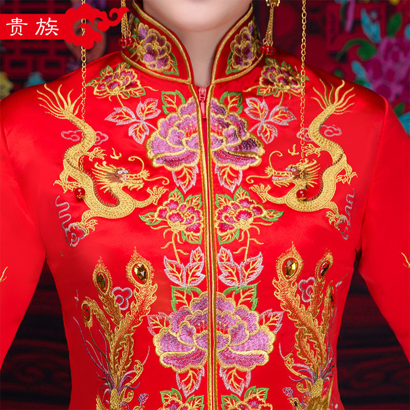 龙凤戏牡丹秀禾服锦缎2018新款结婚新娘新娘中式礼服敬酒服龙凤褂