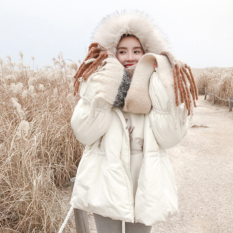 mugu◆2017冬季外套女加厚90绒时尚大毛领白色羽绒服女中长款