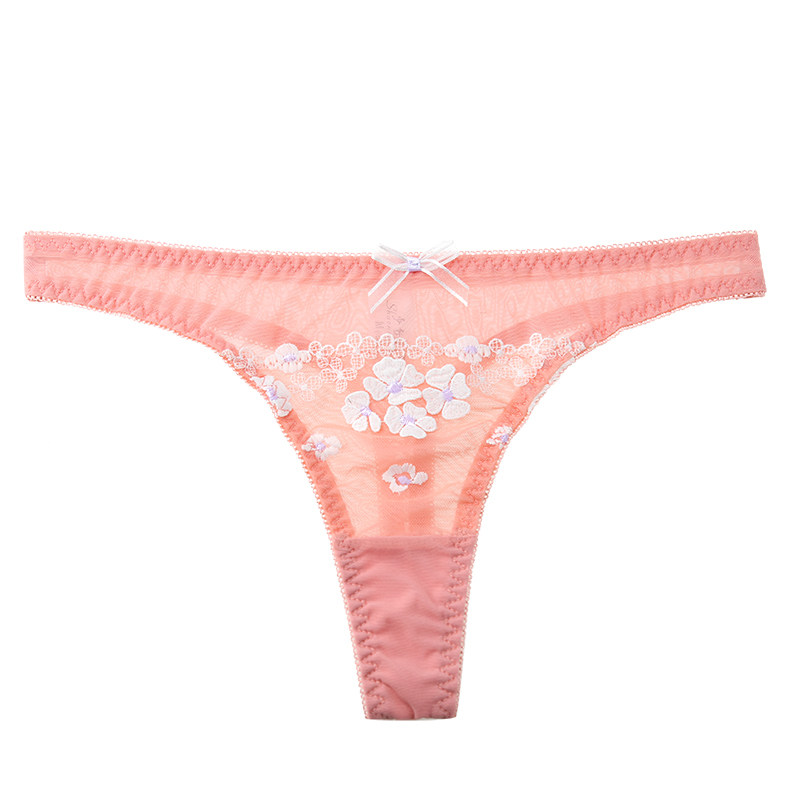 丁字裤女士内裤_网纱透明刺绣性感女式裆部纯棉内裤底裤诱惑t裤女士中
