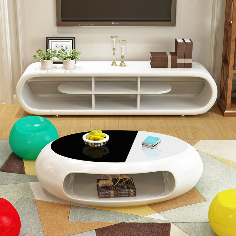 现代电视柜茶几组合套装简约小户型客厅白色创意异形个性钢化玻璃