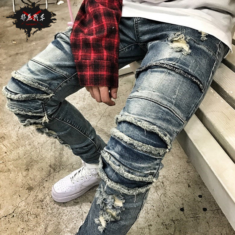 热销潮男乞丐牛仔裤