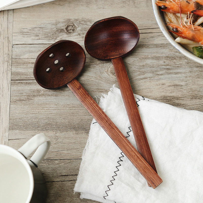 木汤勺子长柄_日式 手工制作木制漏勺木勺子火锅勺子面勺汤勺长柄勺不
