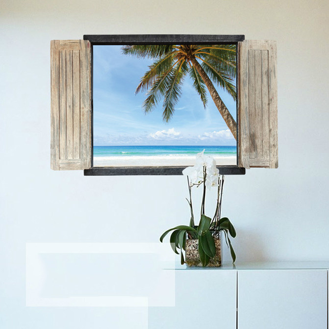 3d立体画 风景_3d立体风景假窗户贴画客厅卧室走廊背景墙贴卫生间洗手