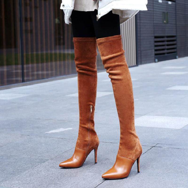 热销长靴女过膝高跟2017新款_过膝长靴女2017新款真皮长筒靴子秋冬季