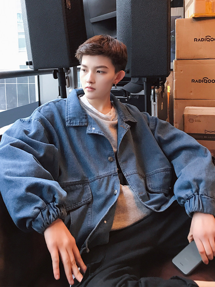 牛仔外套韩国男_韩国ulzzang学院风宽松ov水洗复古原宿牛仔衣夹克港风