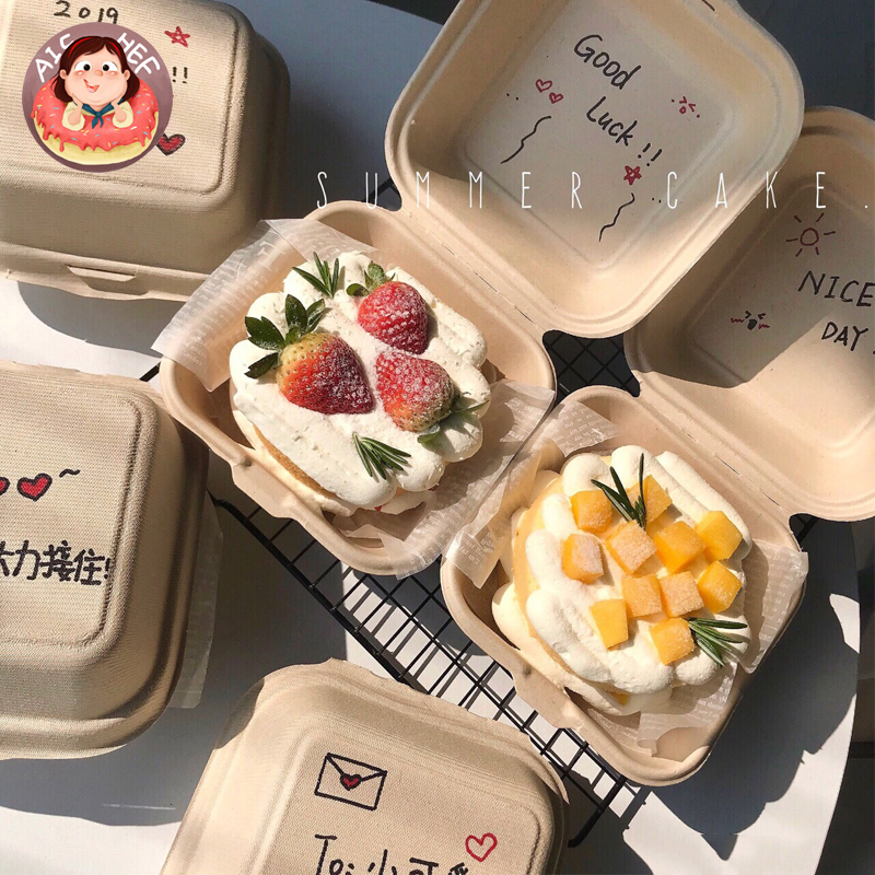 蛋糕盒子 一次性_aichef 网红4寸便当蛋糕包装盒手绘帖子创意一次性