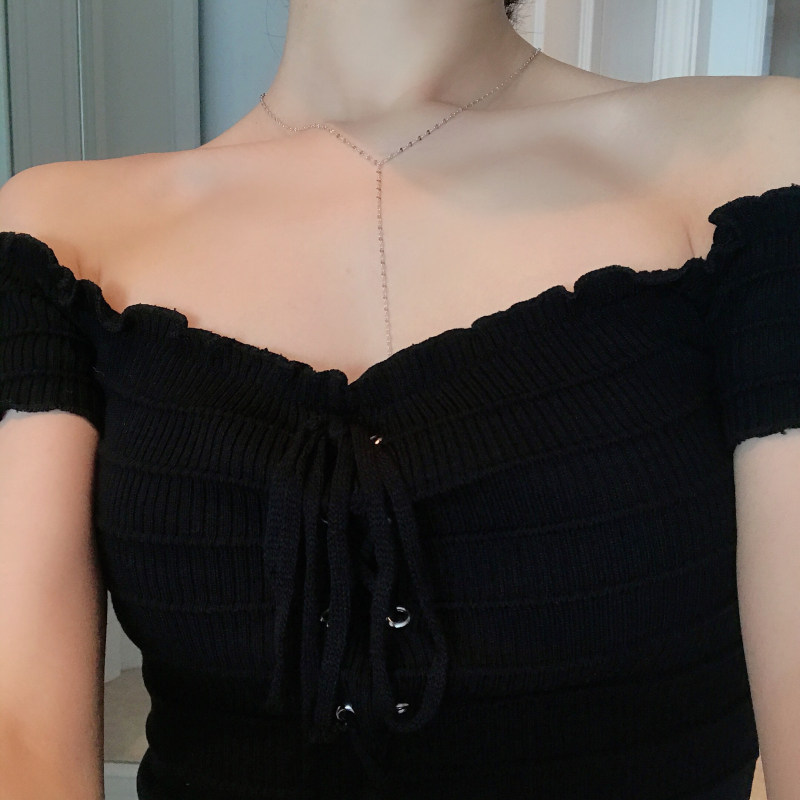 特价短款上衣_famous 一字领平肩上衣女 平口落肩