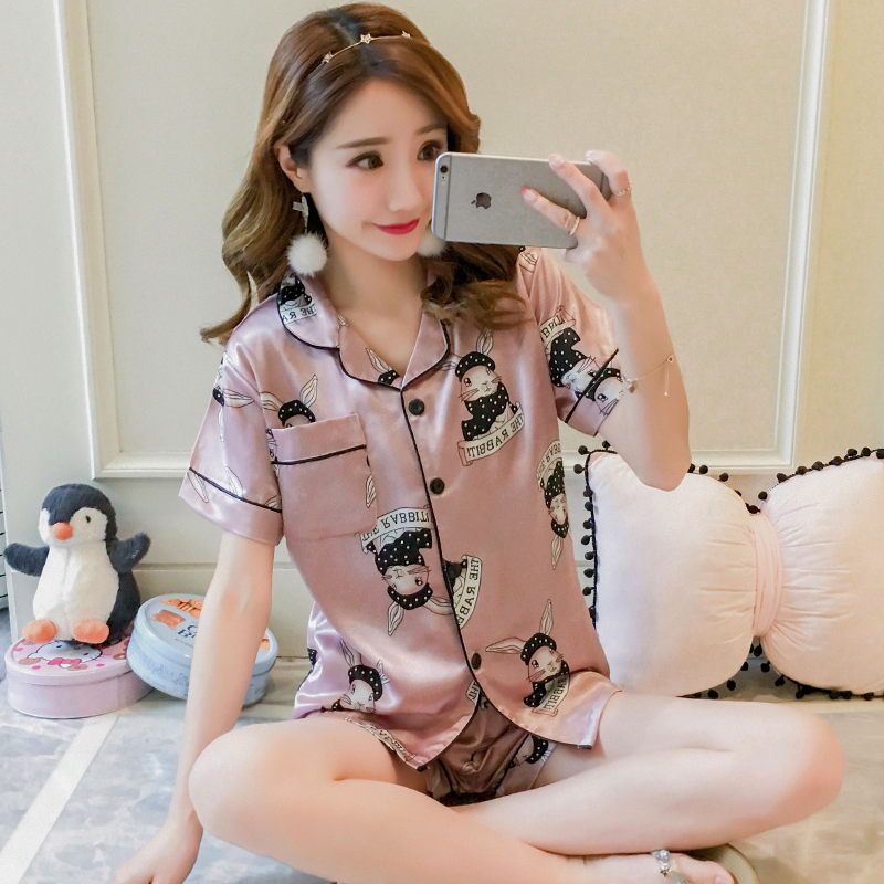 睡衣夏女 冰丝 真丝_睡衣女夏季短袖冰丝加肥大码胖mm200斤真丝绸家居