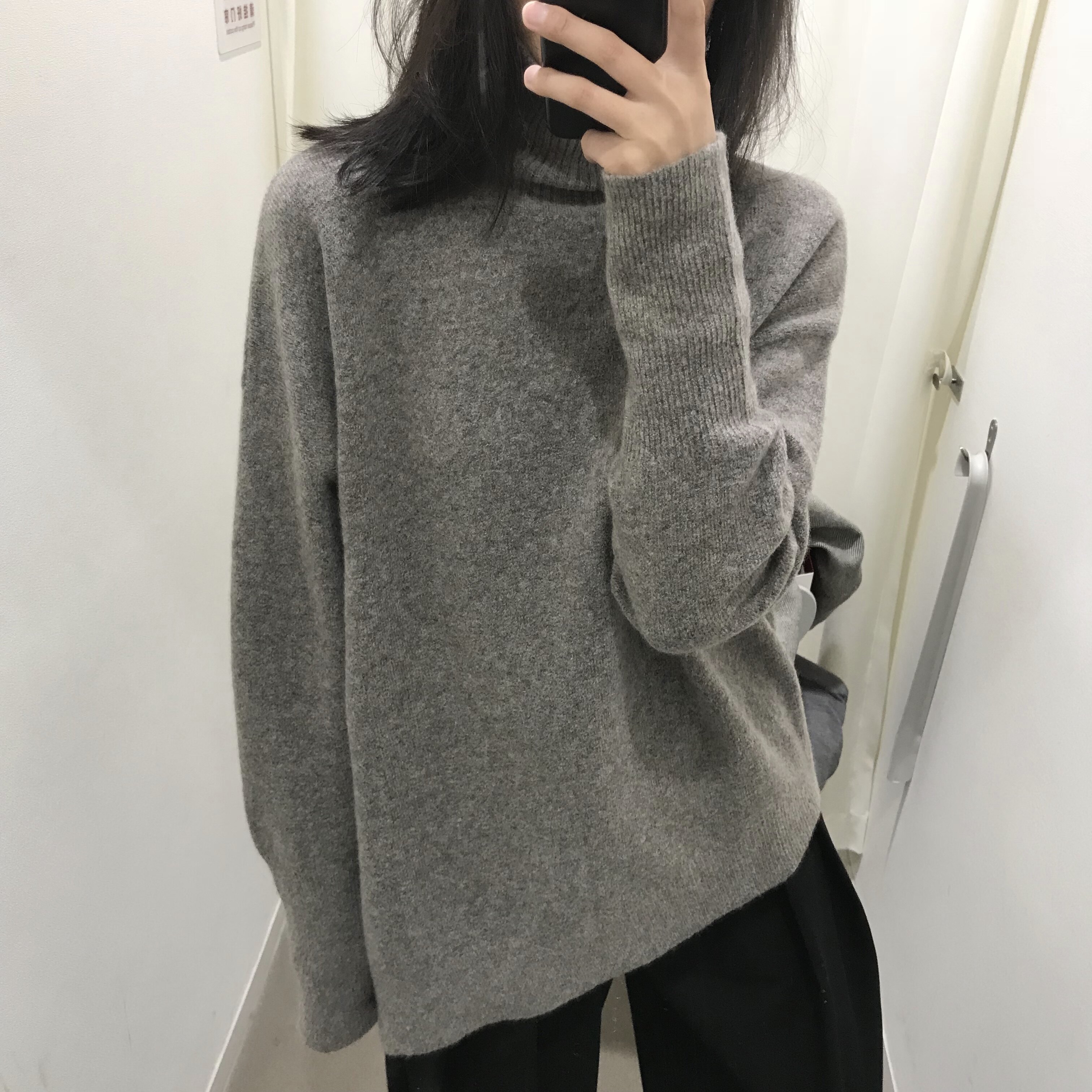 热销高级灰毛衣_joivr_灰咖色高级感时髦不规则套头加厚高领毛衣女