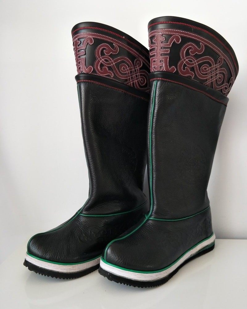 热销单靴男_蒙古国纯牛皮单靴马靴蒙靴蒙古元素图腾手工雕花马靴民族