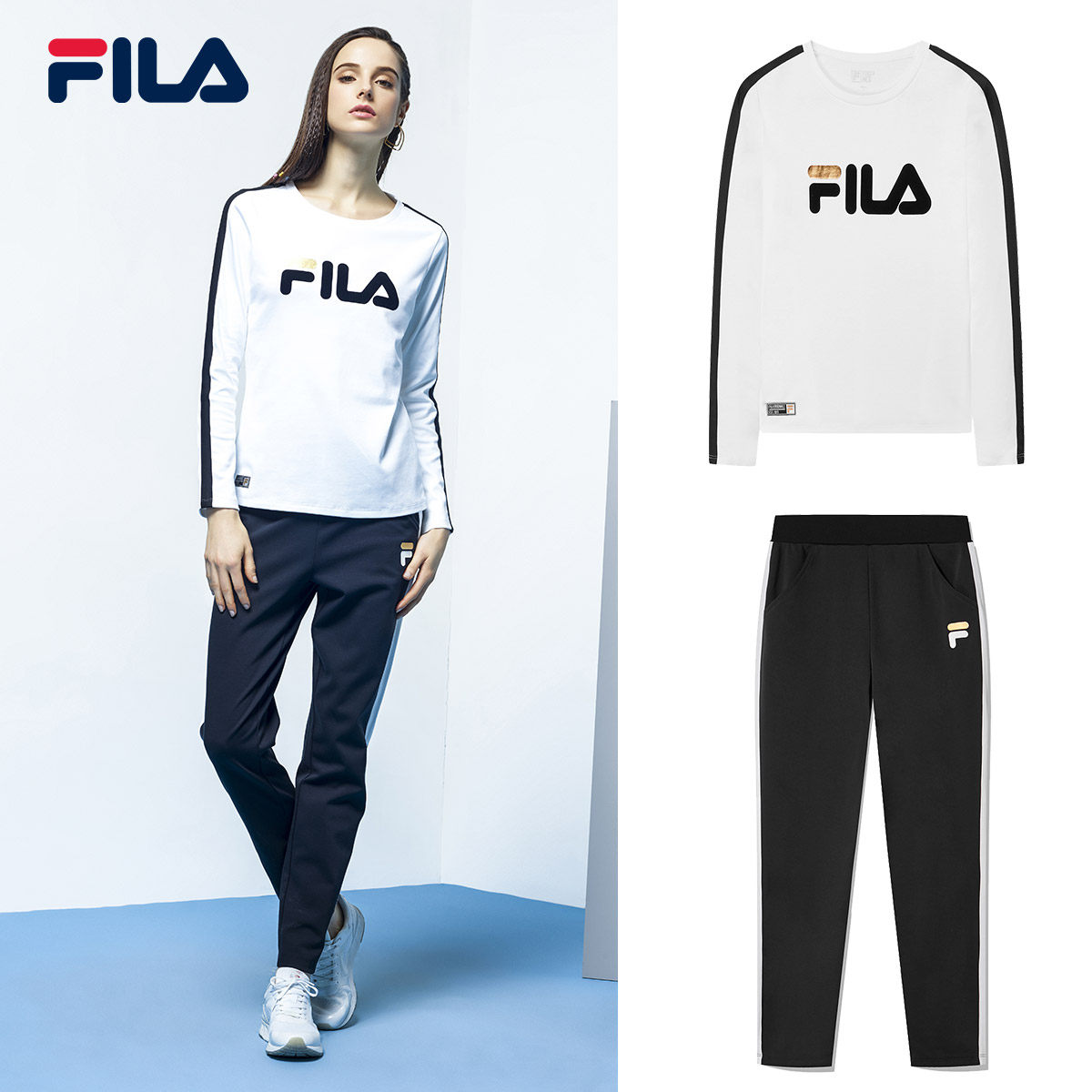 套装女休闲运动服_fila斐乐女套装2018秋季新款休闲运动简约大方针织