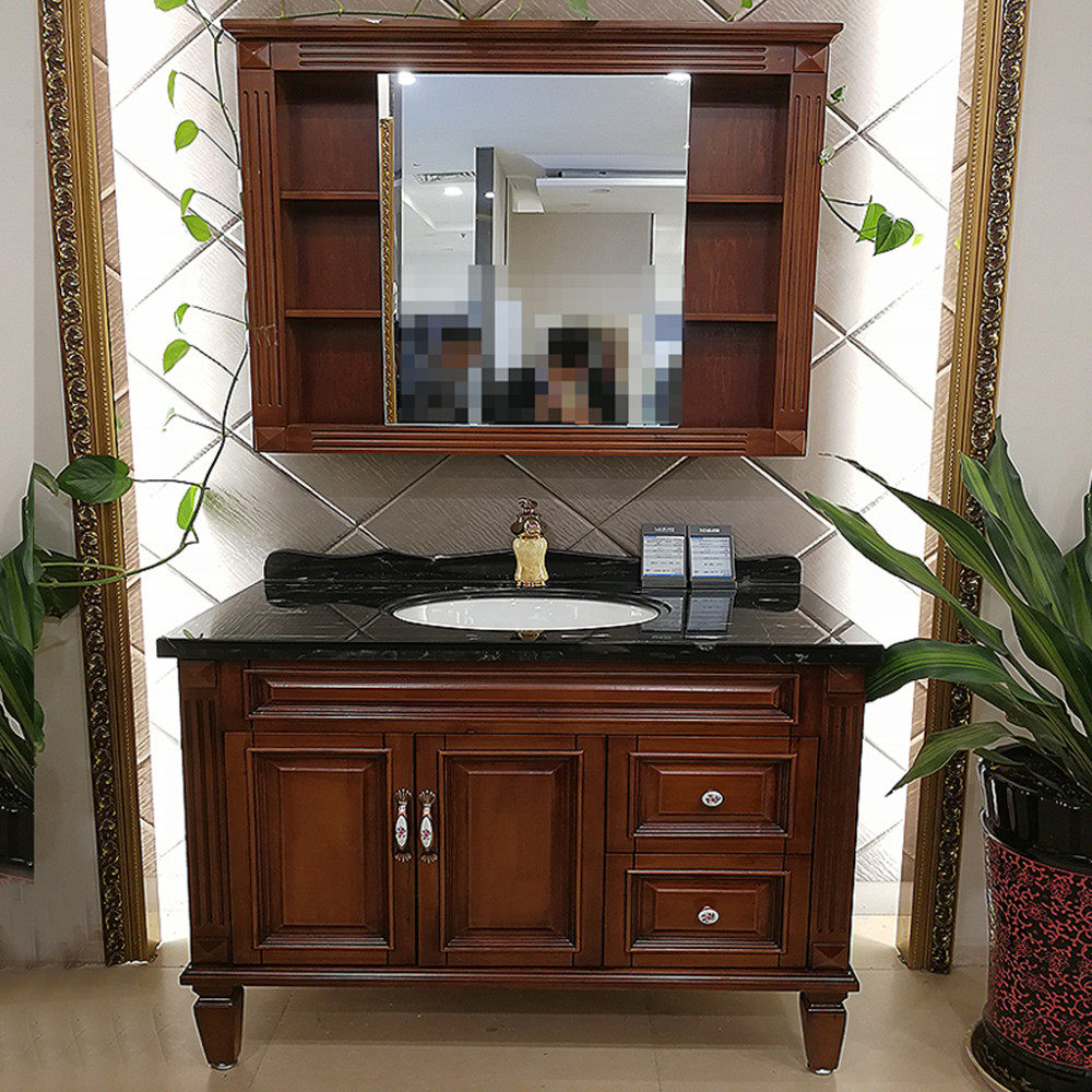 美式实木橡木浴室柜组合定制卫生间洗漱台镜柜卫浴落地洗手盆浴柜