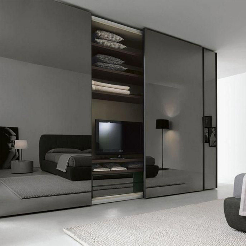 溪岸现代整体衣柜定制时尚城市黑白色镜面板推