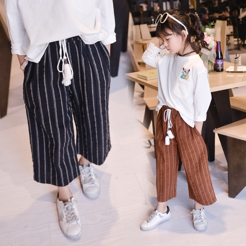 女童条纹阔腿裤2018春装新款韩版宽松中大儿童