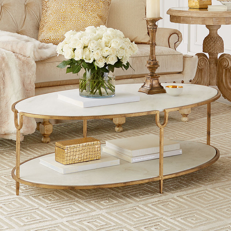 印度进口天然大理石咖啡桌欧式客厅装饰椭圆茶几古典茶台中式茶桌