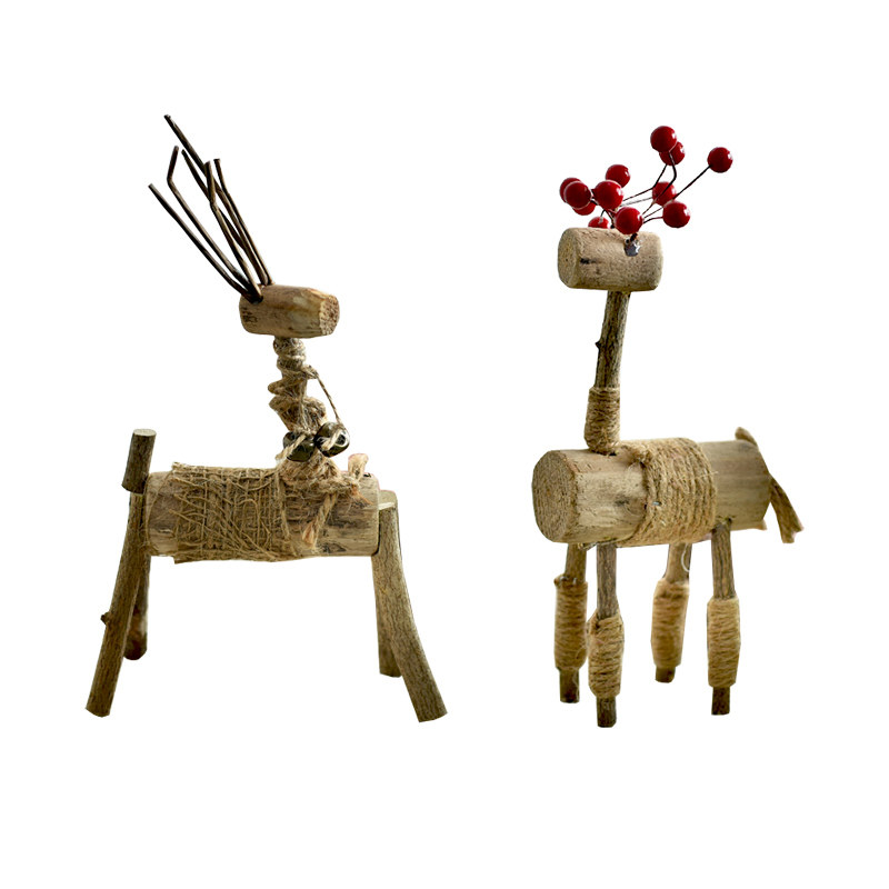 北欧创意手工麻绳复古麋鹿桌面情侣小鹿动物装饰摆件圣诞节日礼品