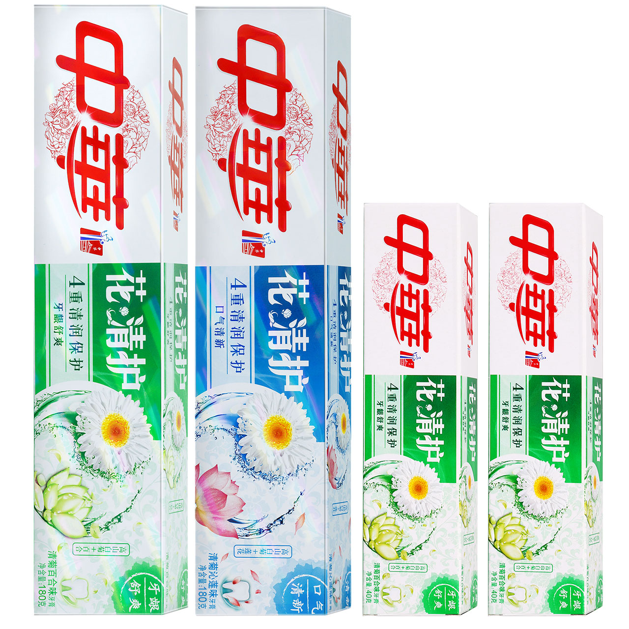 联合利华 中华花清护牙膏 清菊沁莲 百合 正品套装180g*2