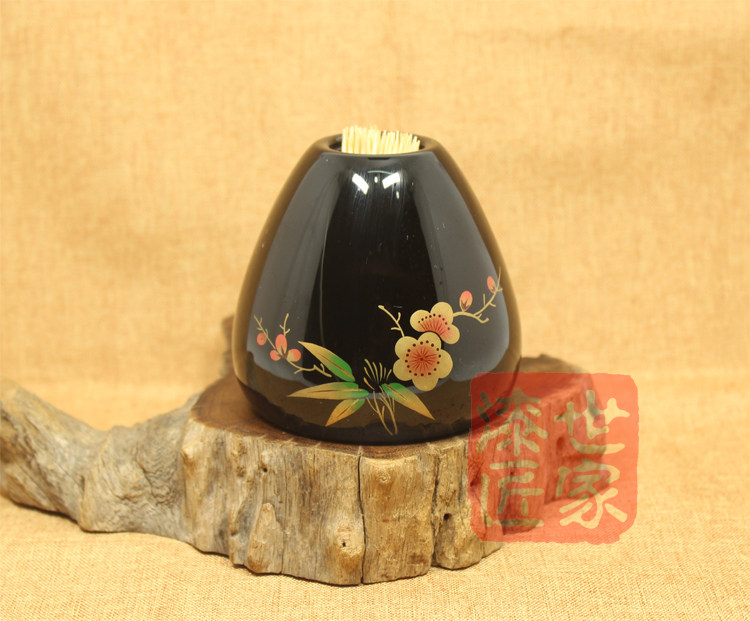 福州三宝脱胎漆器 彩绘莳绘梅竹 牙签罐子 传统工艺摆件