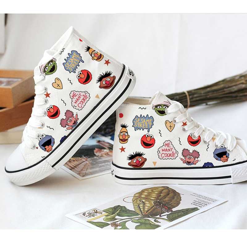 芝麻街手绘鞋diy高帮爆改潮涂鸦男女情侣款正品板鞋子ins超火优惠券