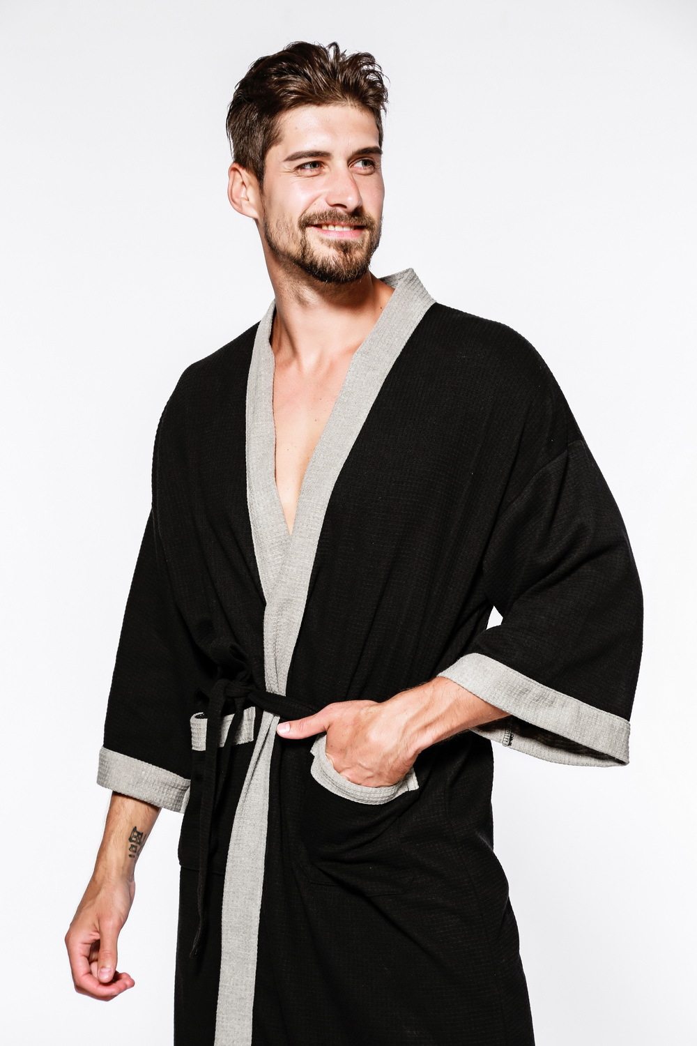 酒店浴袍_夏季薄款 男士睡袍华夫格棉浴袍酒店温泉加肥大家居睡衣浴衣