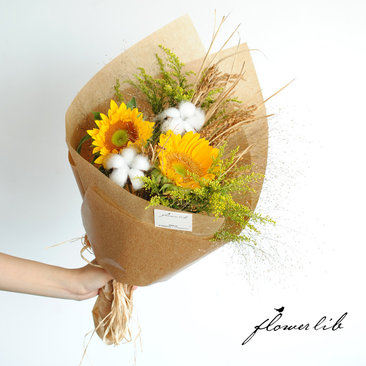 flowerlib植物图书馆花束全国杭州鲜花速递生日小花束棉花向日葵