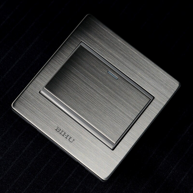 壁虎开关_壁虎开关插座不锈钢拉丝86型v6家用墙壁灰色金属工业风面板