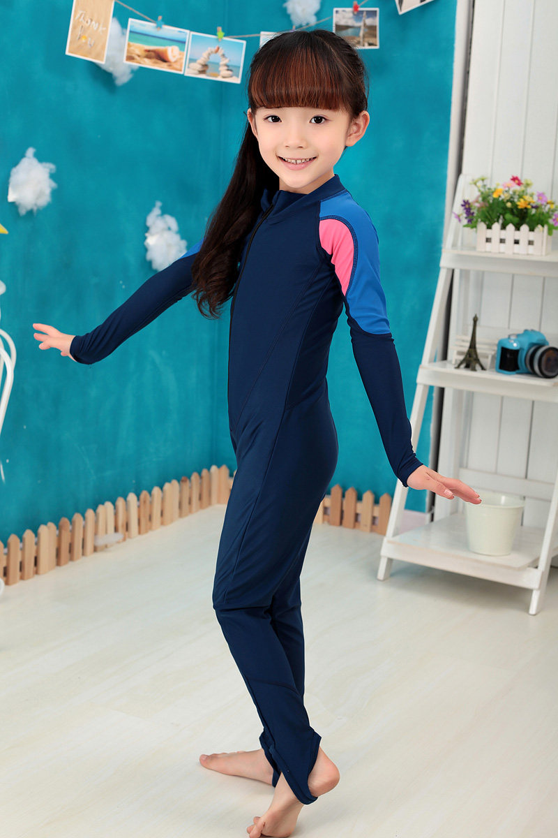 儿童水母衣6岁小孩浮潜服连体男女童长袖防晒游泳衣潜水服 男宝宝