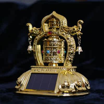 高档汽车太阳能转经轮摆件车载双龙转经筒车上车用摆台式装饰品