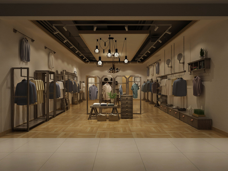 服装店展示架服装架男女装货架实体店铺装修效果图3d设计落地中岛