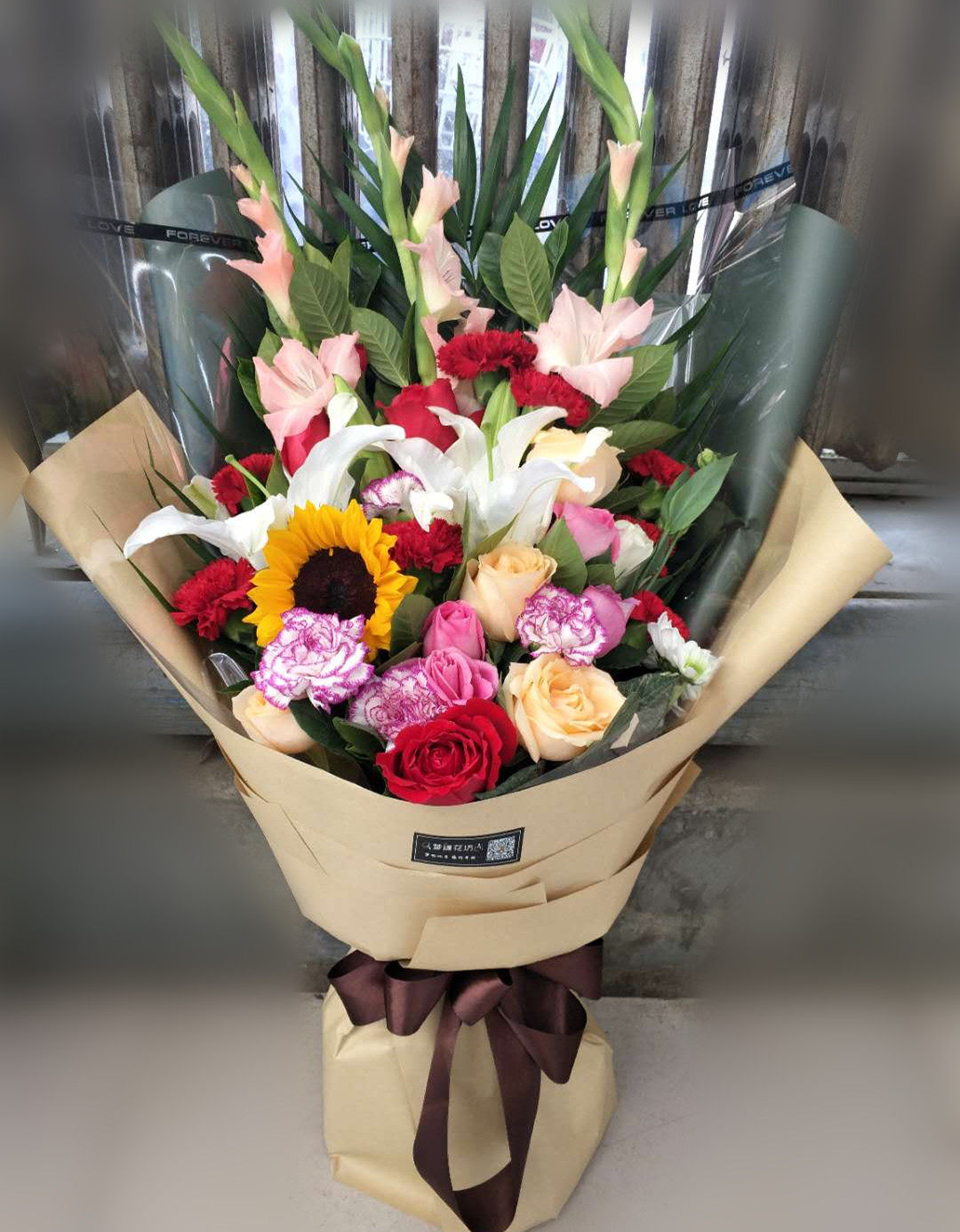 高档商务献花扇面花束郑州鲜花速递送领导长辈同事客户包邮h5