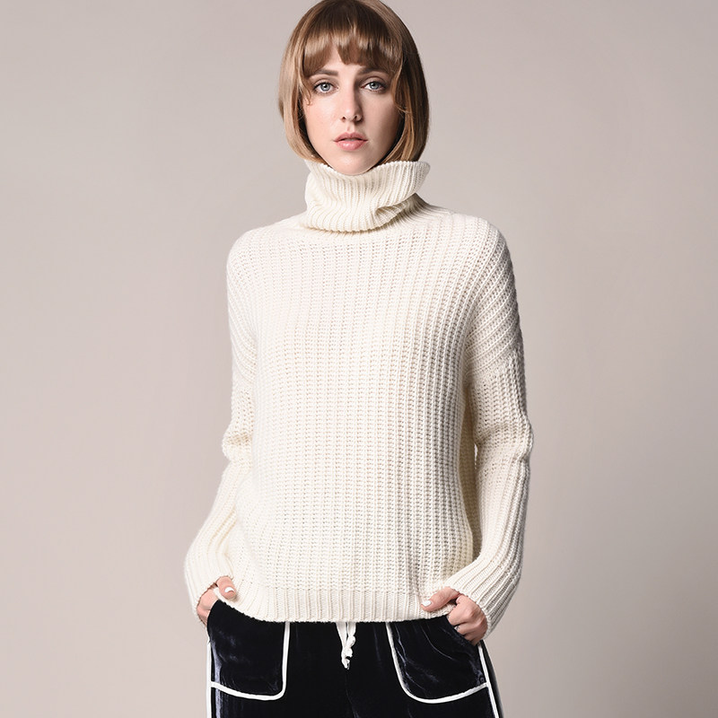 珍贝羊绒衫女2017冬装新款纯羊绒加厚高领针织打底衫宽松毛衣5672