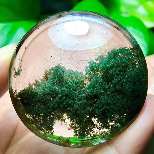 魅晶天然绿幽灵聚宝盆圆形挂件项坠 绿幽灵千层山水晶球摆件