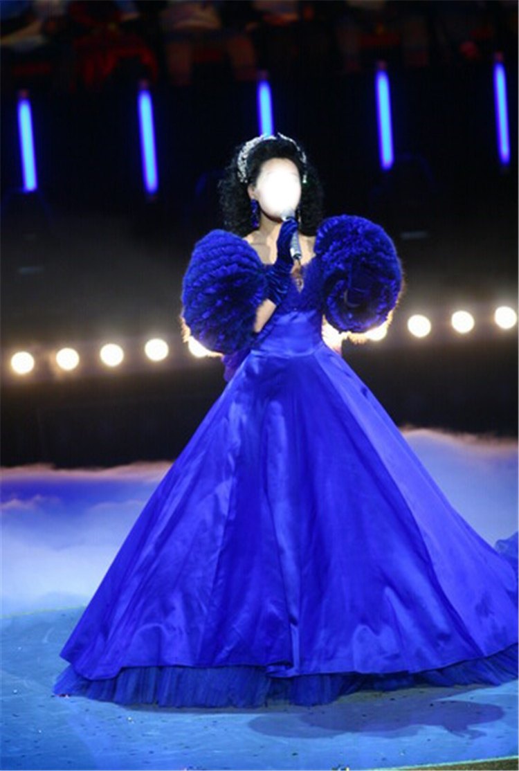 舞台演出礼服女音乐会蓬蓬裙独唱歌新民歌谭晶明星同款礼服宝蓝色